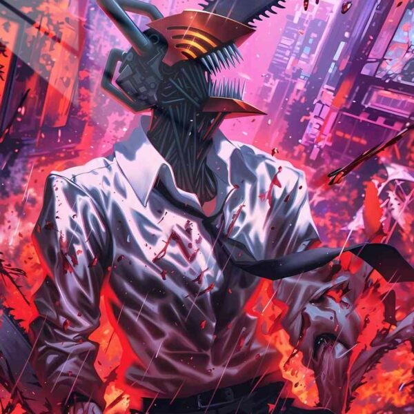 Chainsaw Devil Fiery Destruction Red