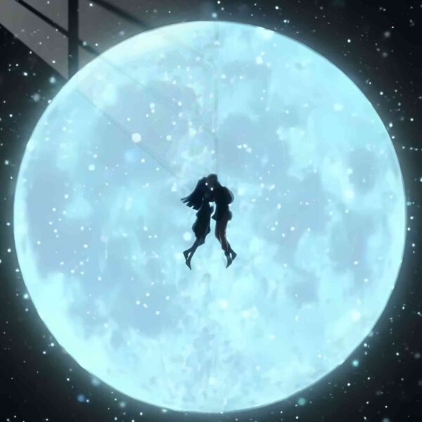 Couple's Embrace Moonlit Night Blue