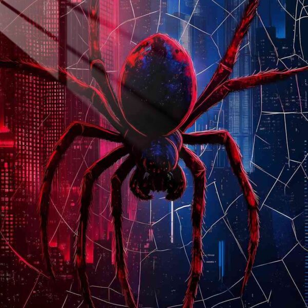 Cyber Spider Web Cityscape Red & Blue
