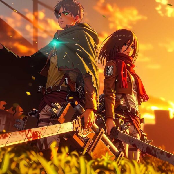 Eren And Mikasa Scouts Blades Orange