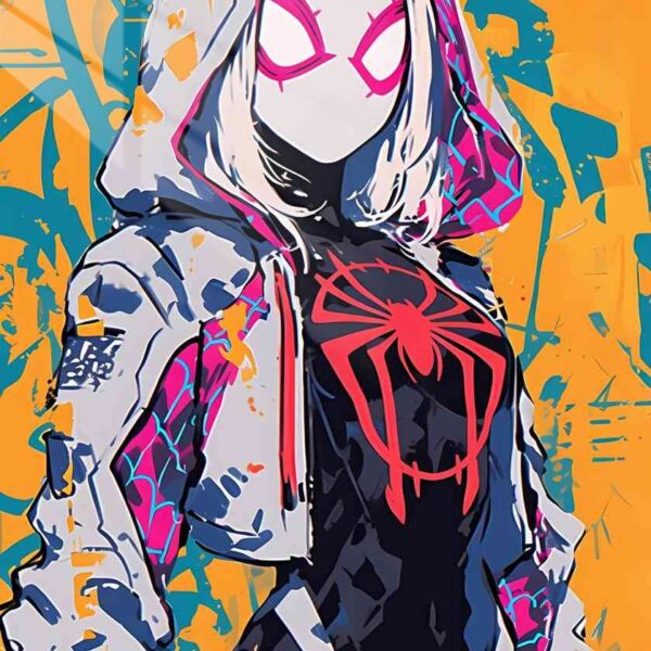 Gwen Stacy Graffiti Pop Art Pink, Teal, Orange