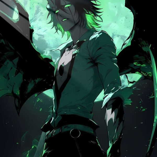 Hollowfied Ichigo Dark Green Flames Green
