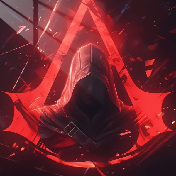 Hooded Figure Crimson Burst Red