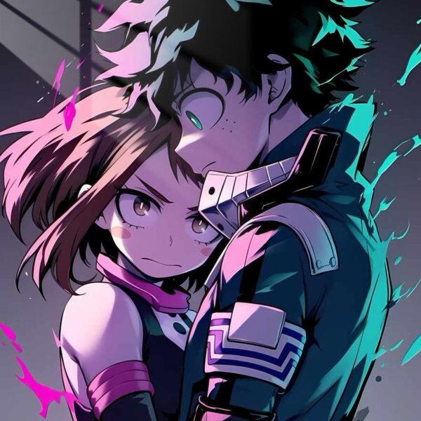 Izuku And Uraraka Embrace Teal & Pink