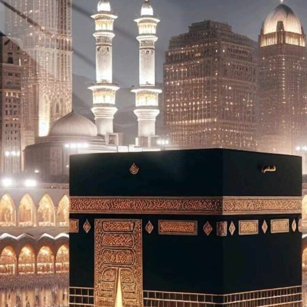 Kaaba At Night Realistic Dark Gold