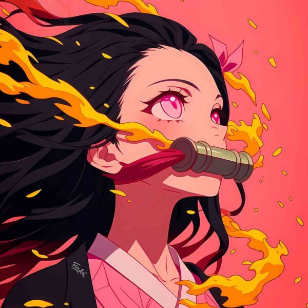 Kamado Nezuko Fiery Hair Pink, Orange