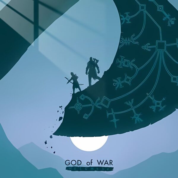 Kratos & Atreus On Leviathan Axe Silhouette Teal