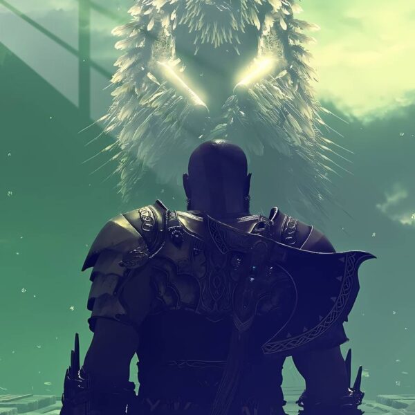 Kratos Facing The Valkyries Epic Silhouette Teal