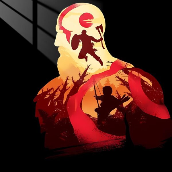 Kratos And Atreus Silhouette Legacy Red & Orange