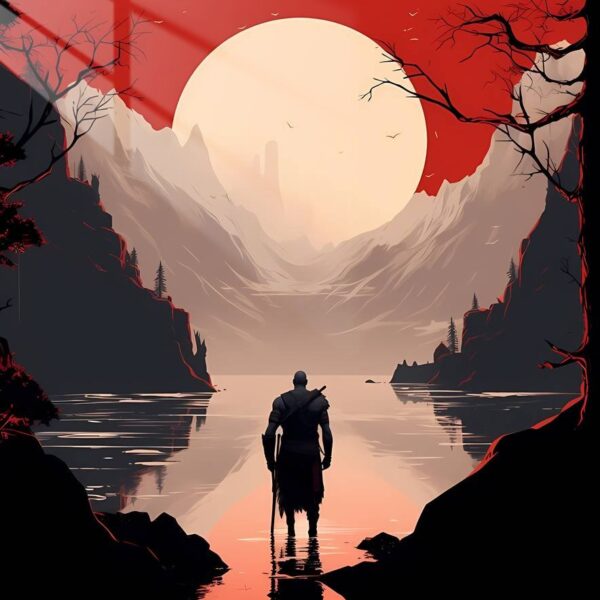 Kratos At Sunset Minimalist Red