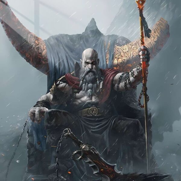 Kratos On Throne Dark Fantasy Grey