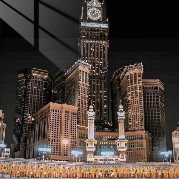 Makkah Clock Tower At Night Urban Nightscape Gold & Black