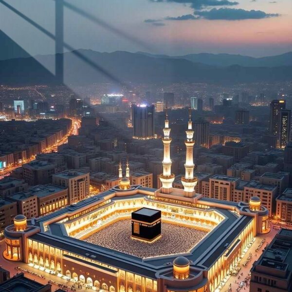 Masjid Al Haram Nightscape Aerial Warm Golds