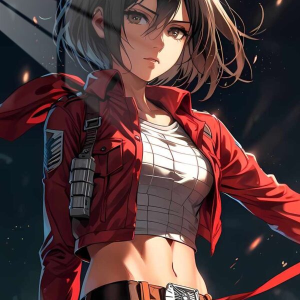 Mikasa Determined Gaze Red Flames
