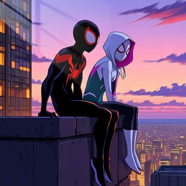 Miles & Gwen Sunset Cityscape Purple, Pink