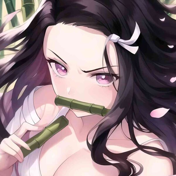 Nezuko Bamboo Flute Purple Hair Pink, White