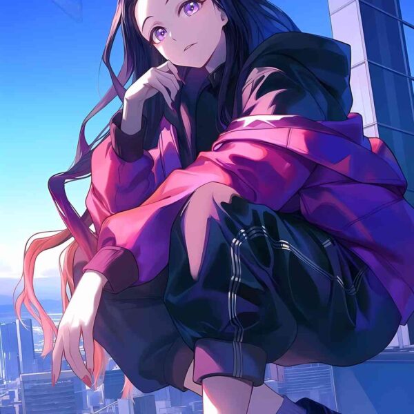 Nezuko Modern Cityscape Purple