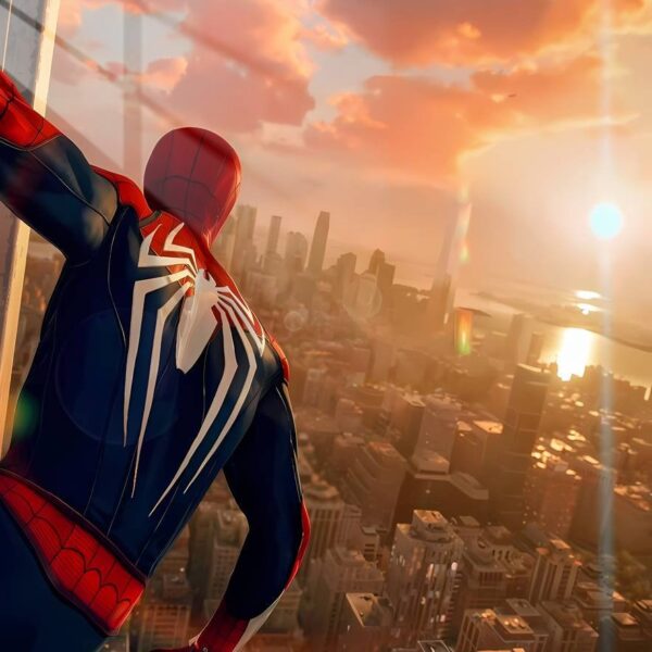 Ps4 Spider Man Sunset Cityscape Orange, Red