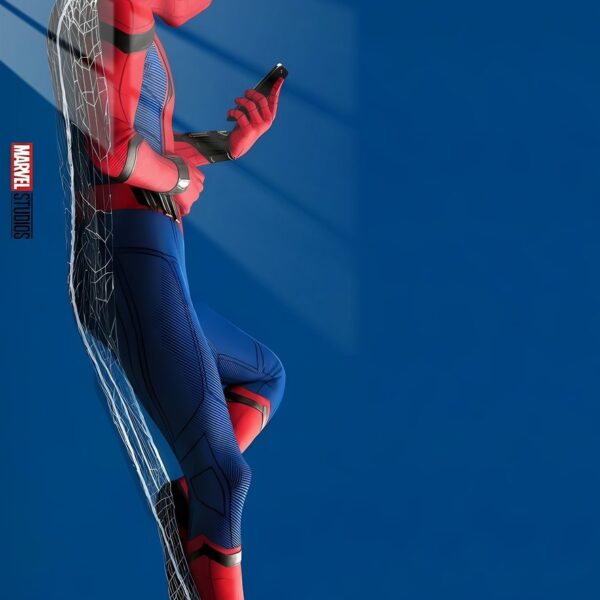 Spider Man Checking Phone Web Slinging Blue