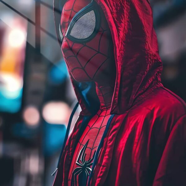 Spider Man In Red Hood Dark Cinematic Crimson