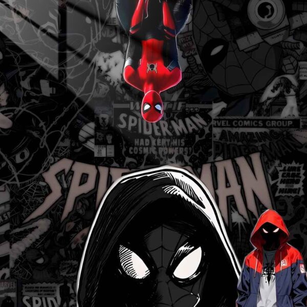 Spider Trio Comic Book Collage Gray Scale & Red