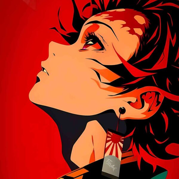 Tanjiro Crimson Hair Fiery Gaze Red