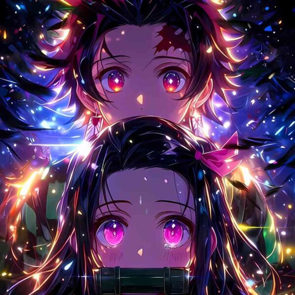 Tanjiro & Nezuko Glowing Purple, Pink, Orange