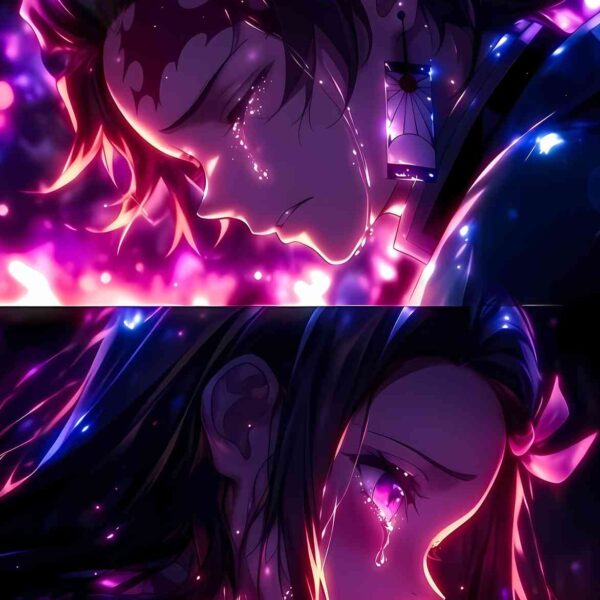 Tanjiro And Nezuko Cry Purple, Pink