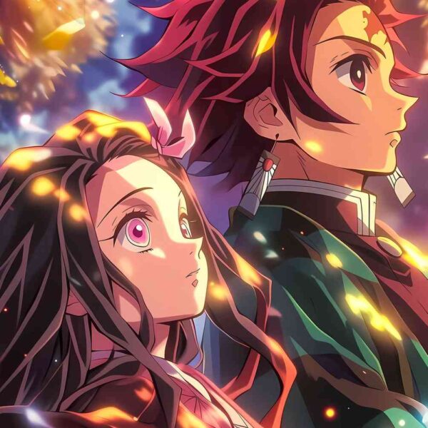 Tanjiro And Nezuko Fire And Water Orange And Purple
