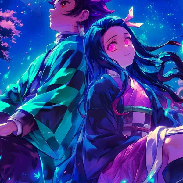 Tanjiro And Nezuko Night Bloom Purple Blue