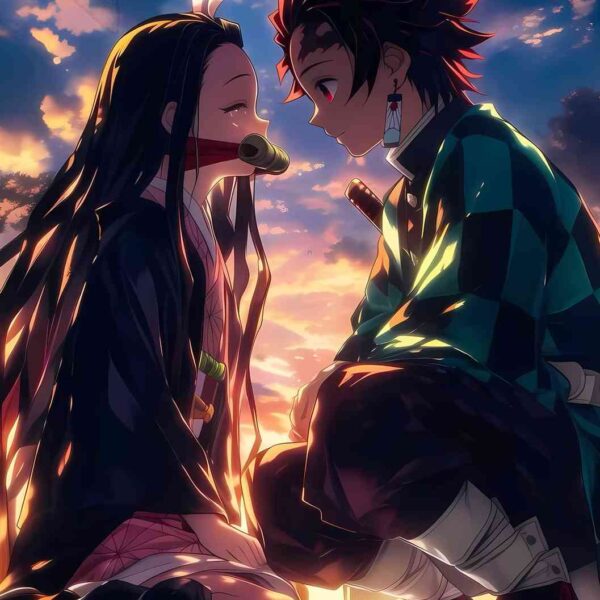 Tanjiro And Nezuko Sunset Glow Orange