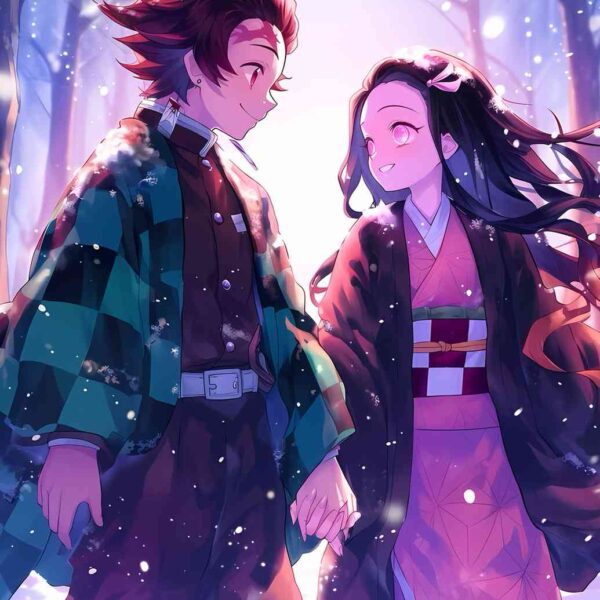 Tanjiro And Nezuko Winter Romance Pink & Purple