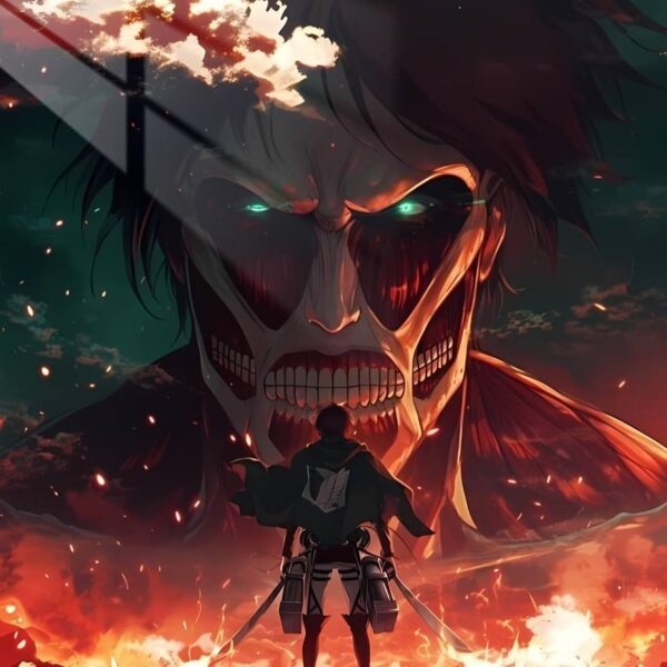 Titan'S Gaze Fiery Confrontation Red