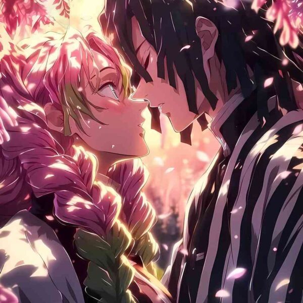 Tokito And Mitsuri Kiss Pink