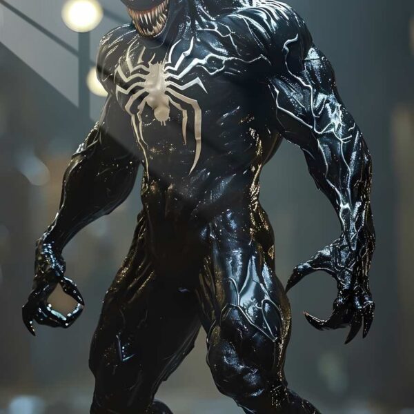 Venom Muscular Render Black, White Highlights