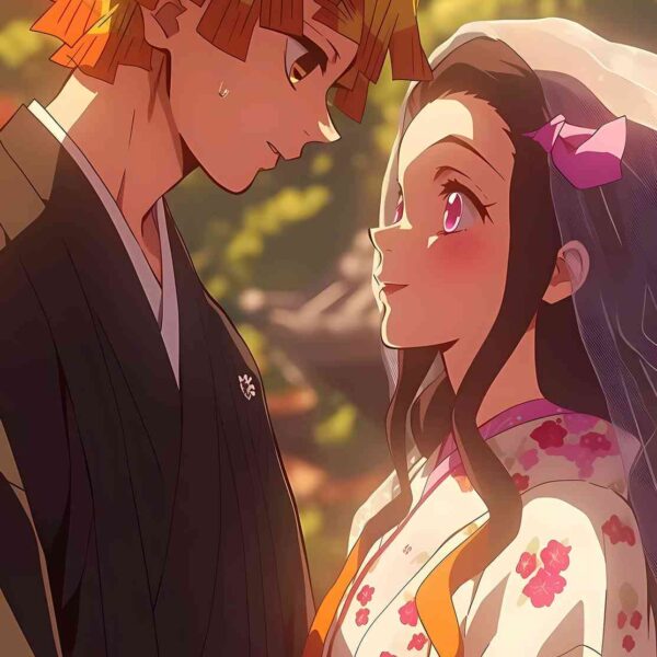 Zenitsu & Nezuko Wedding Kimono Orange & Pink