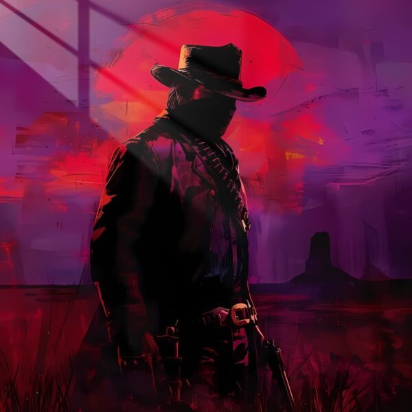 Arthur At Sunset Crimson Silhouette Red