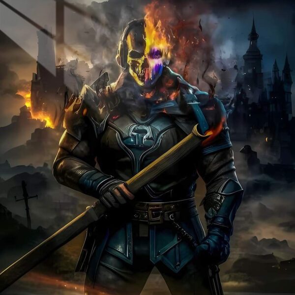 Burning Skull Dark Fantasy Orange & Blue