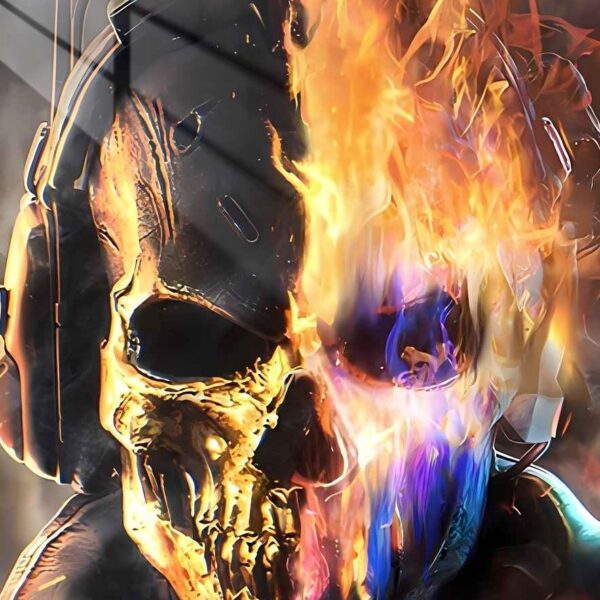 Ghost In Flames Surreal Fire Orange & Blue