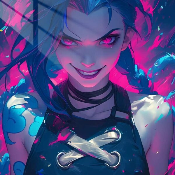 Jinx'S Grin Cyberpunk Splash Pink & Blue
