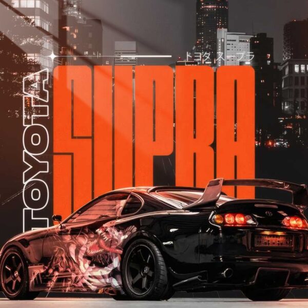 Mk4 Supra City Nightscape Cyberpunk Style Black & Orange