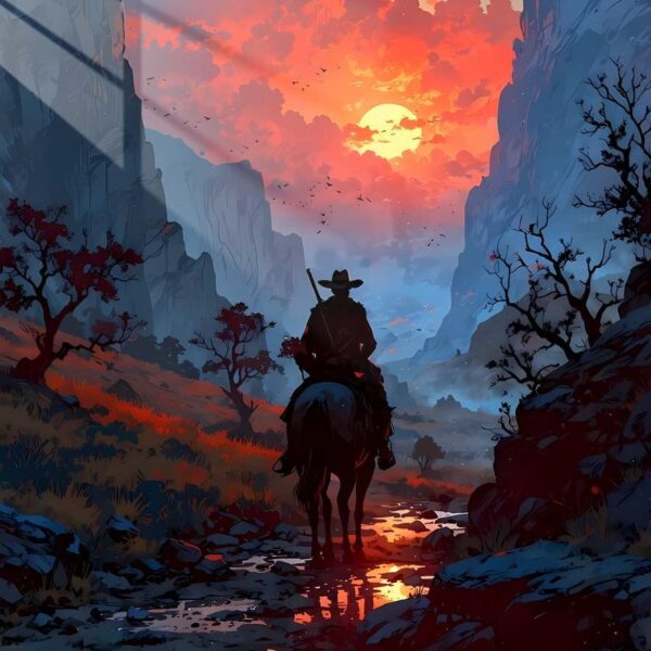 Sunset Rider Silhouette Red Orange